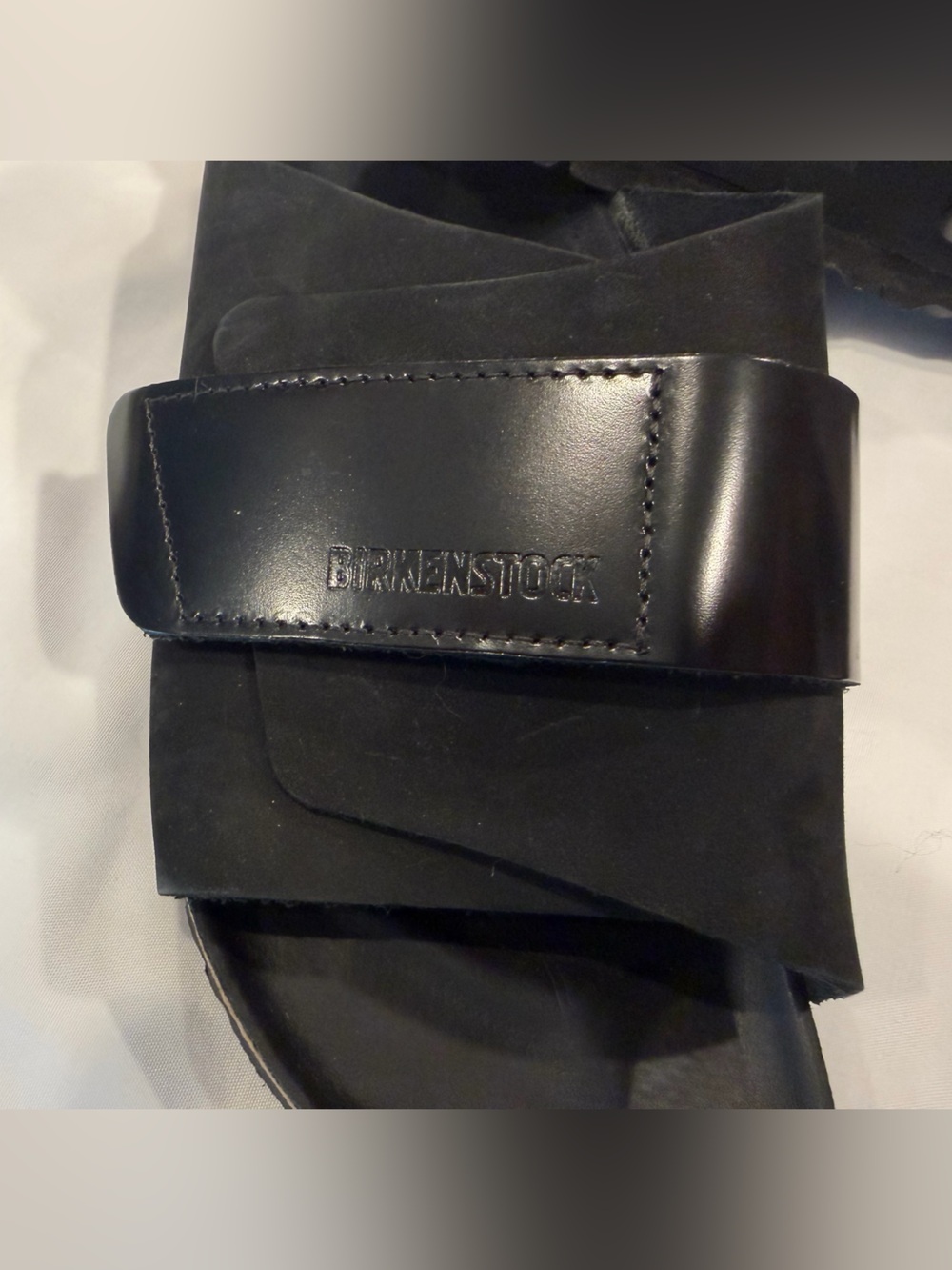 Birkenstock Black Suede Two-Strap Slide Sandals with Shiny Accents - Picture 5 of 6